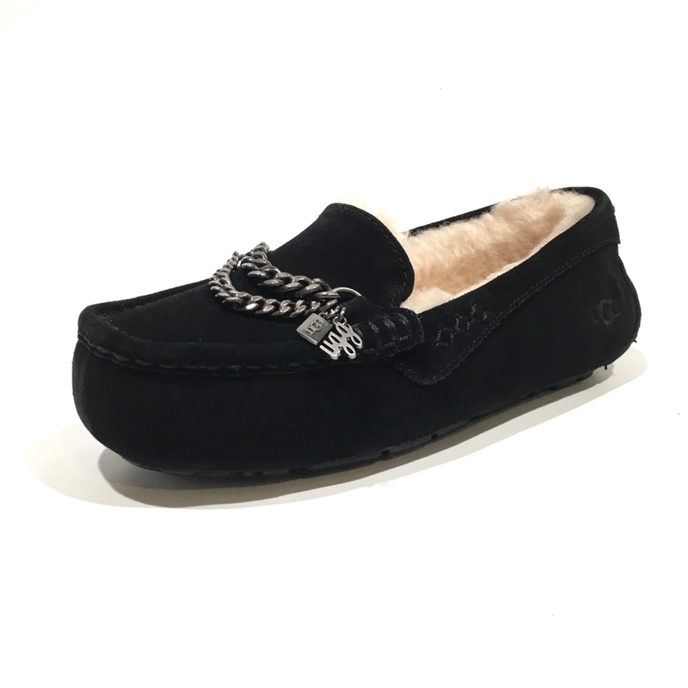 UGG Ansley Chain Loafers Slippers -Black Waterproof Suede -Women’s US 6 -NEW